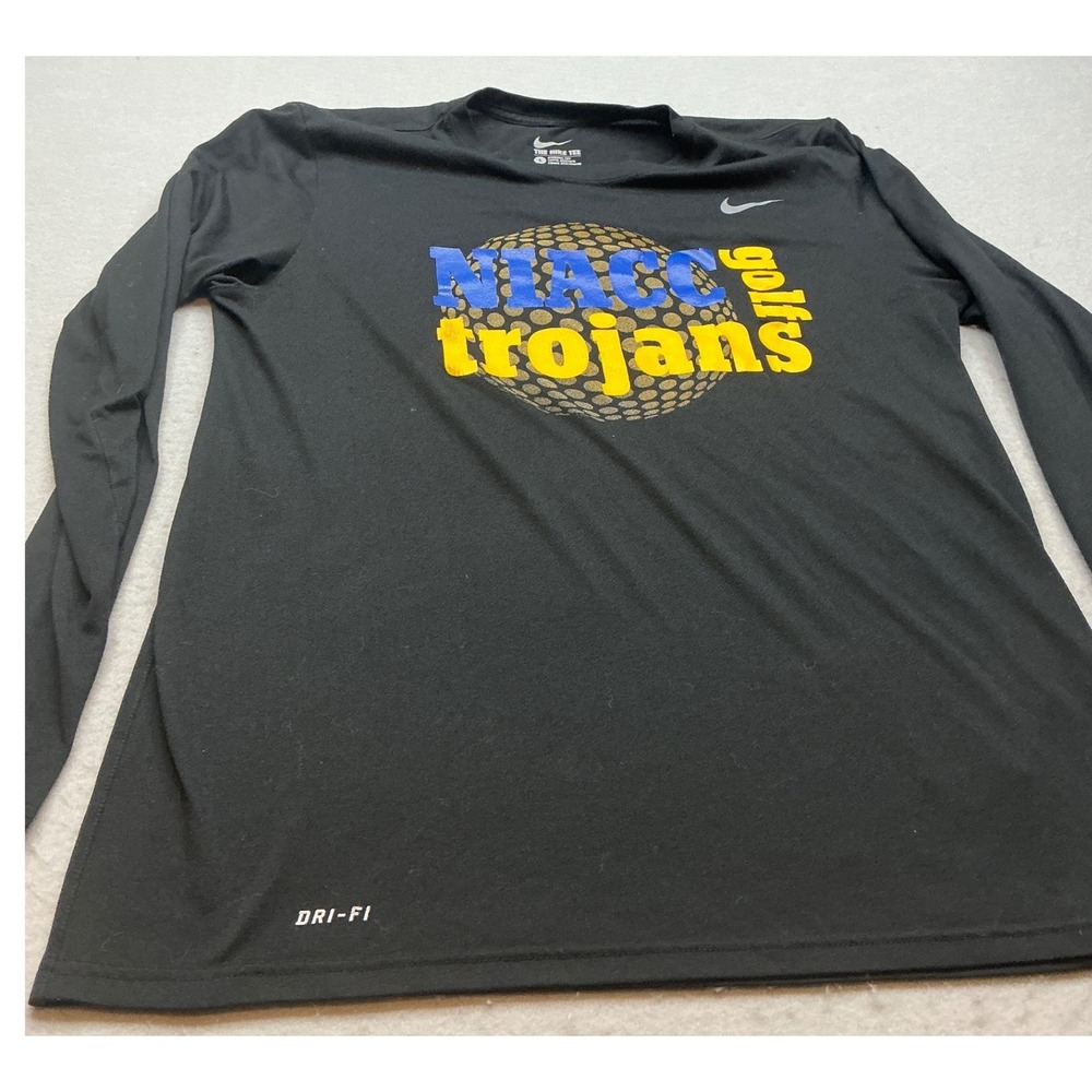 Nike NIACC Trojans Golf Long Sleeve Shirt Black Dri-FIT Large Athletic Cut